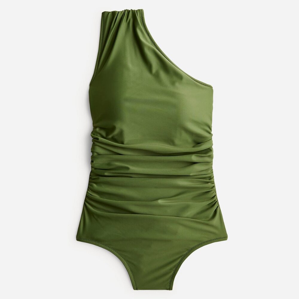 J Crew One Shoulder Ruched Swimsuit Plus Size 22W Safari Green NWT UPF 50 Sun